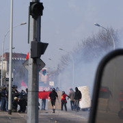 manifestants route du Rhin