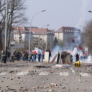 fin du barrage policier route du Rhin