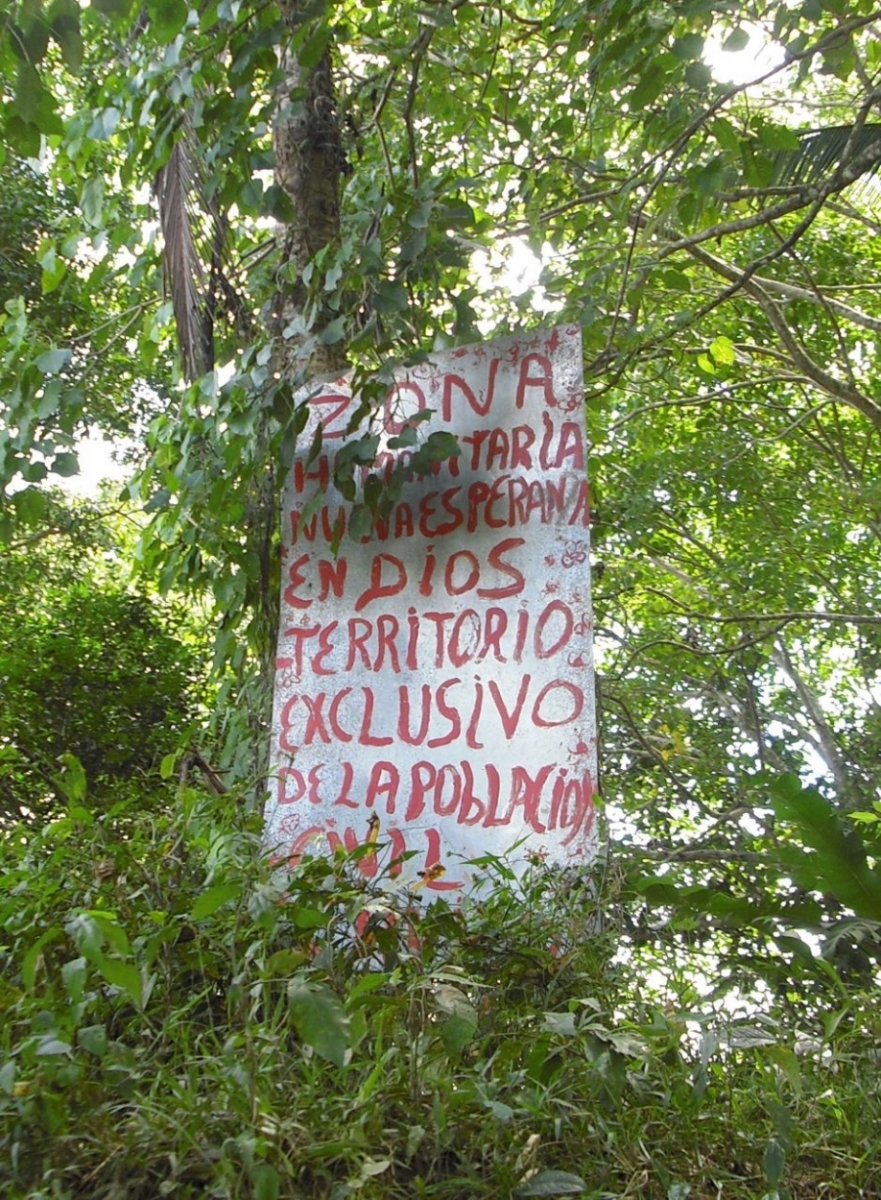 Entrée de la zone humanitaire dans la forêt