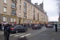 manif lors de la veue de Sarkozy à Saint Lô le 12 janvier 2009